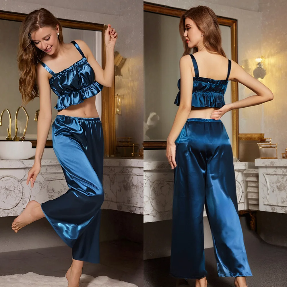 Sexy Female Pajamas Set 2PCS Camisole+Pants Suit New Summer Silky Sleepwear Intimate Lingerie Loose Home Clothes Loungewear
Sexy Female Pajamas Set 2PCS Camisole+Pants Suit New Summer Silky Sleepwear Intimate Lingerie Loose Home Clothes Loungewear