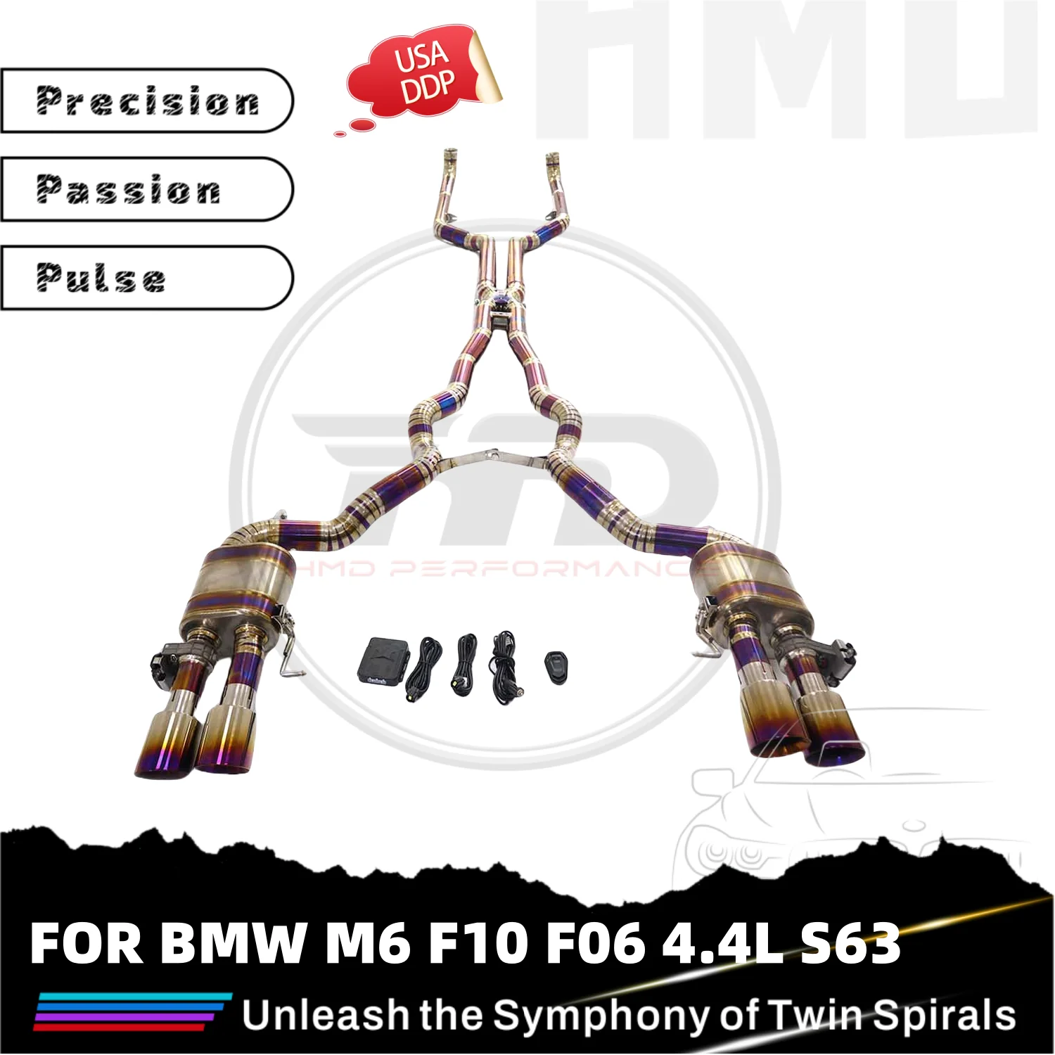 Горячие продажи HMD TC4 Catback выхлоп для BMW M6 F10 F06 4.4L S63 с электронным выпускным клапаном с запеченными фиолетовыми наконечниками 
Горячие продажи HMD TC4 Catback выхлоп для BMW M6 F10 F06 4.4L S63 с электронным выпускным клапаном с запеченными фиолетовыми наконечниками