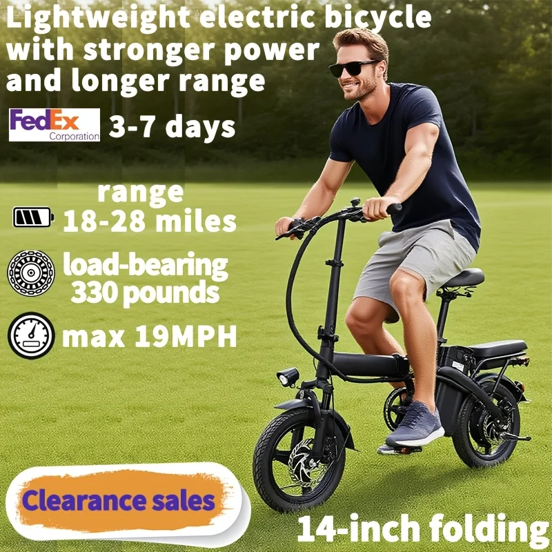 14-inch Lightweight Folding Electric Bicycle, 330 Pound Load-bearing Capacity, 19Mph, 18-28mile Range, 48V Lithium Battery
14-inch Lightweight Folding Electric Bicycle, 330 Pound Load-bearing Capacity, 19Mph, 18-28mile Range, 48V Lithium Battery