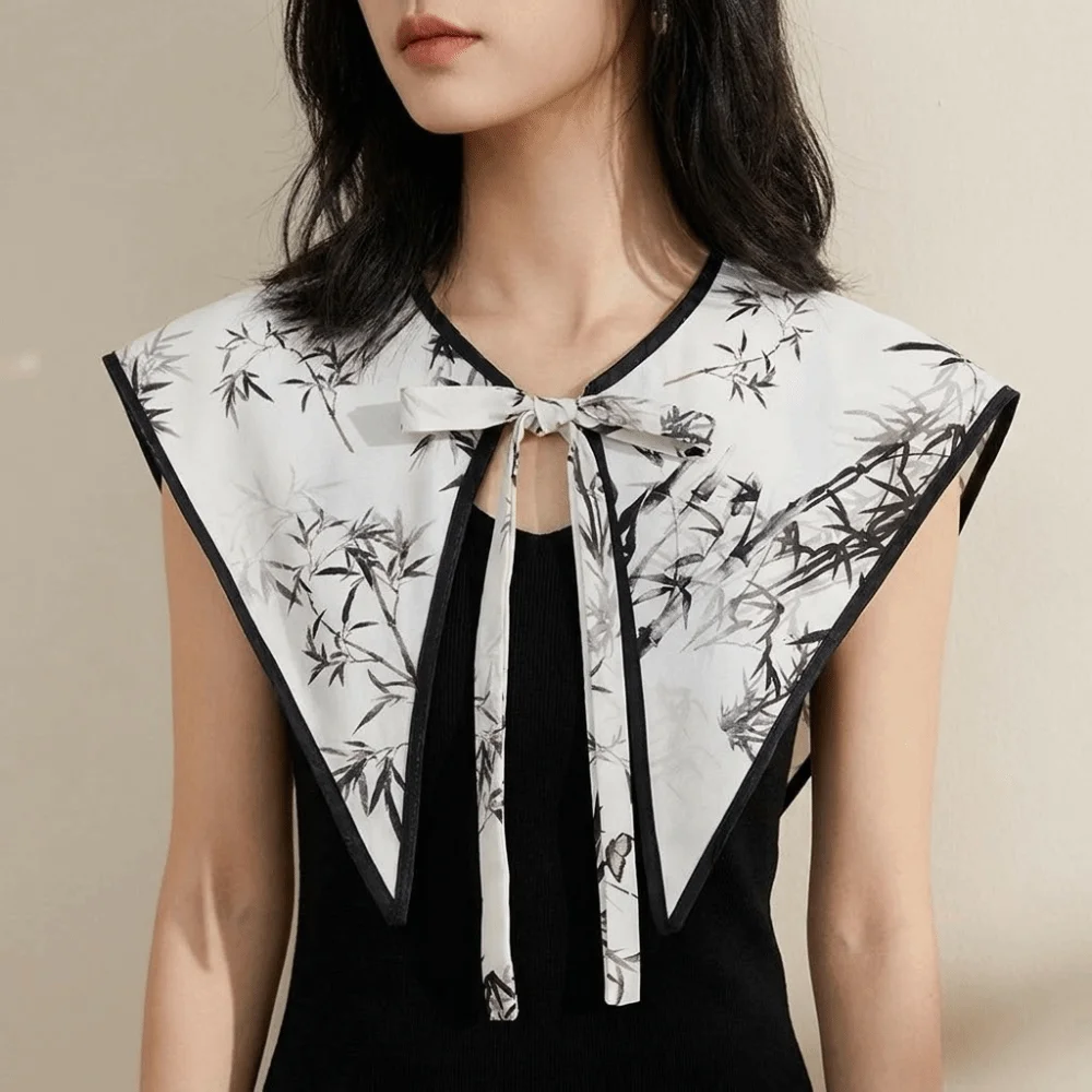 Floral Pattern Fake Collar Capelet Print Chinese Style Fake Collar Shawl Lace Up Shoulder Wraps Decorative Scarf
Floral Pattern Fake Collar Capelet Print Chinese Style Fake Collar Shawl Lace Up Shoulder Wraps Decorative Scarf