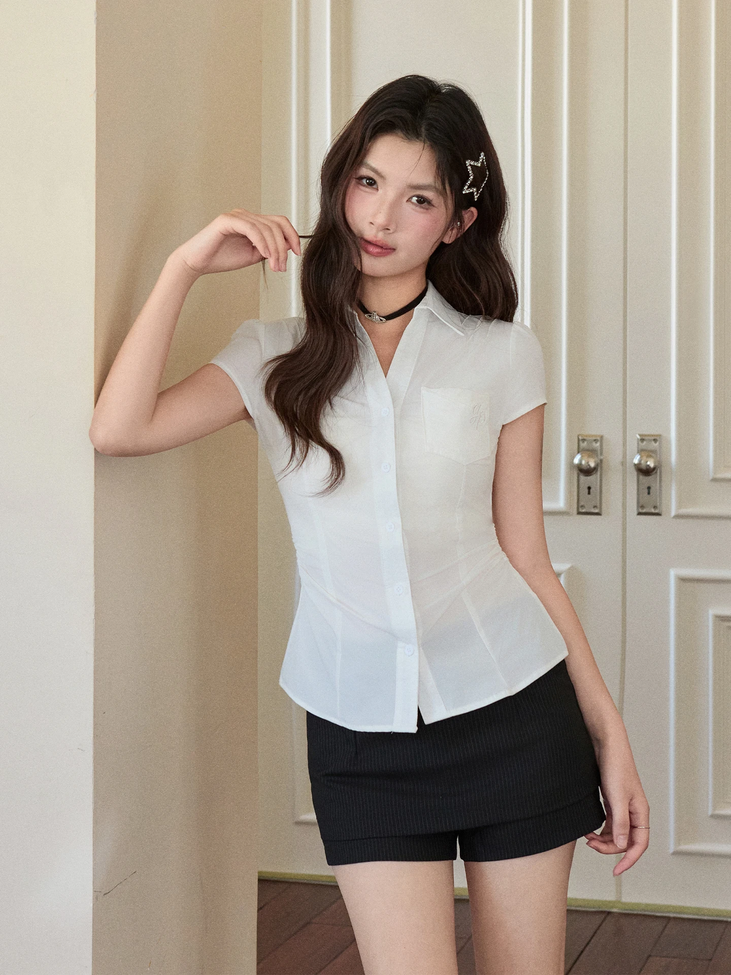 White Little Fish Original College Style Short Sleeve Slimming Shirt Women's Short Length Top Summer Shirt Small Shirt
White Little Fish Original College Style Short Sleeve Slimming Shirt Women's Short Length Top Summer Shirt Small Shirt