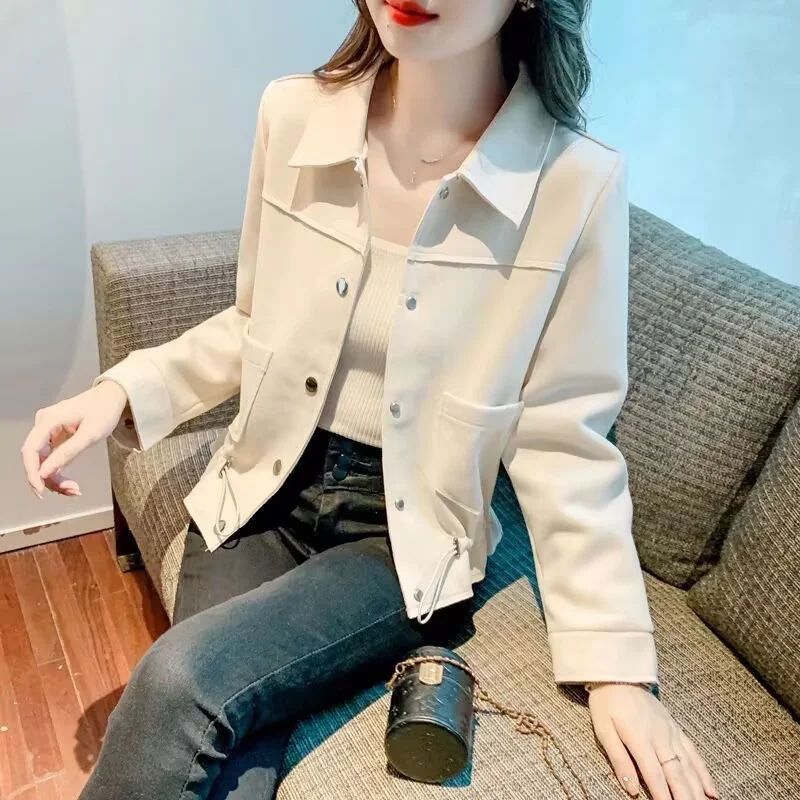 sweet Ladies Flip Collar Short Tops Coat Autumn Women New Long Sleeves Jacket Female Leisure Single Breasted Buckle Outwear
sweet Ladies Flip Collar Short Tops Coat Autumn Women New Long Sleeves Jacket Female Leisure Single Breasted Buckle Outwear