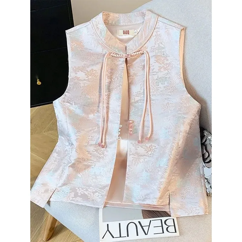 Женский жаккардовый жилет в китайском стиле без рукавов с воротником-стойкой и завязками спереди, винтажный жилет
Женский жаккардовый жилет в китайском стиле без рукавов с воротником-стойкой и завязками спереди, винтажный жилет