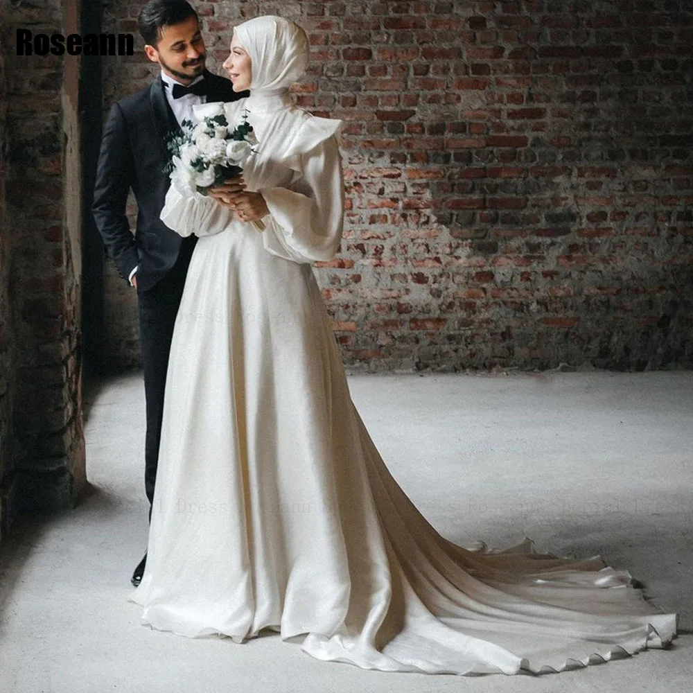 Muslim High Collar A-line Wedding Dresses New Design Ruffle Draped Pleat Floor Length Bride Dress Brush Train robe de mariée
Muslim High Collar A-line Wedding Dresses New Design Ruffle Draped Pleat Floor Length Bride Dress Brush Train robe de mariée