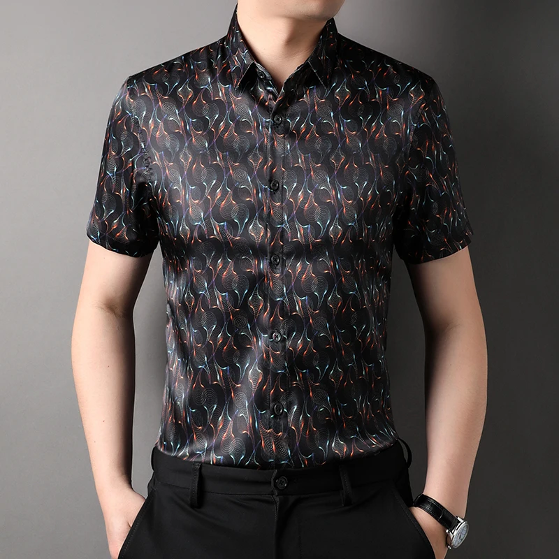 Print Summer Satin Silk Business Shirts For Mens Smooth Big Size Blouse Turn-down Collar Office Classic Work Wear Husband Dress
Print Summer Satin Silk Business Shirts For Mens Smooth Big Size Blouse Turn-down Collar Office Classic Work Wear Husband Dress