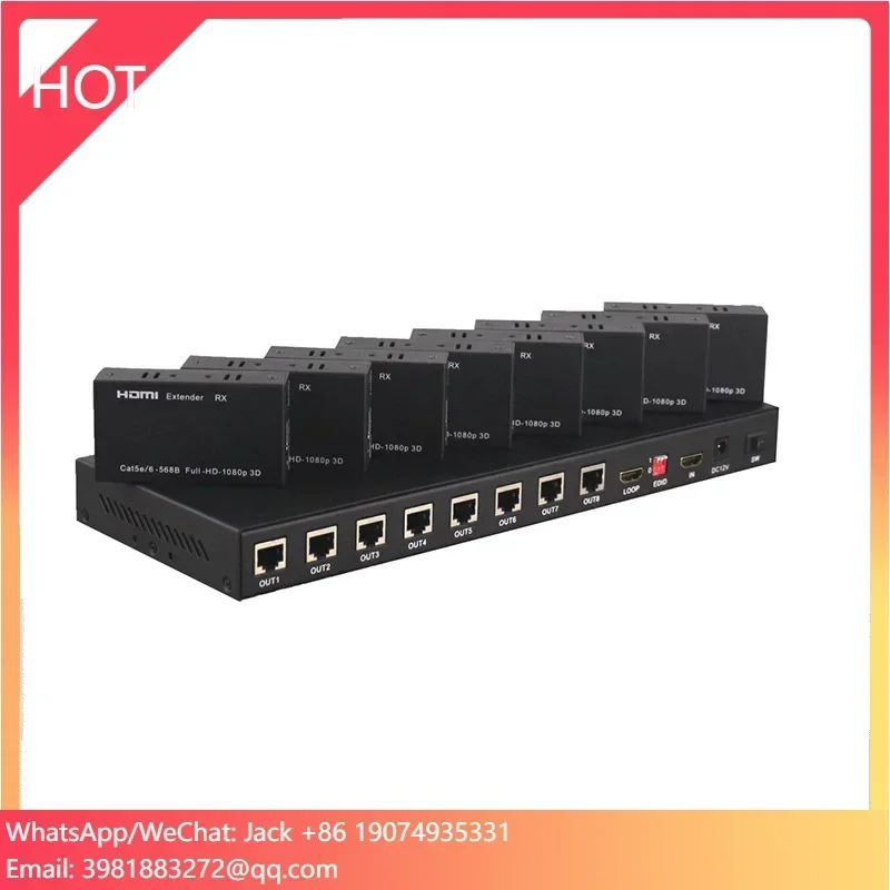 8 Ports Extender Splitter With Loop-out And EDID Function 1x8 60m Extender By UTP Cat6 Cable