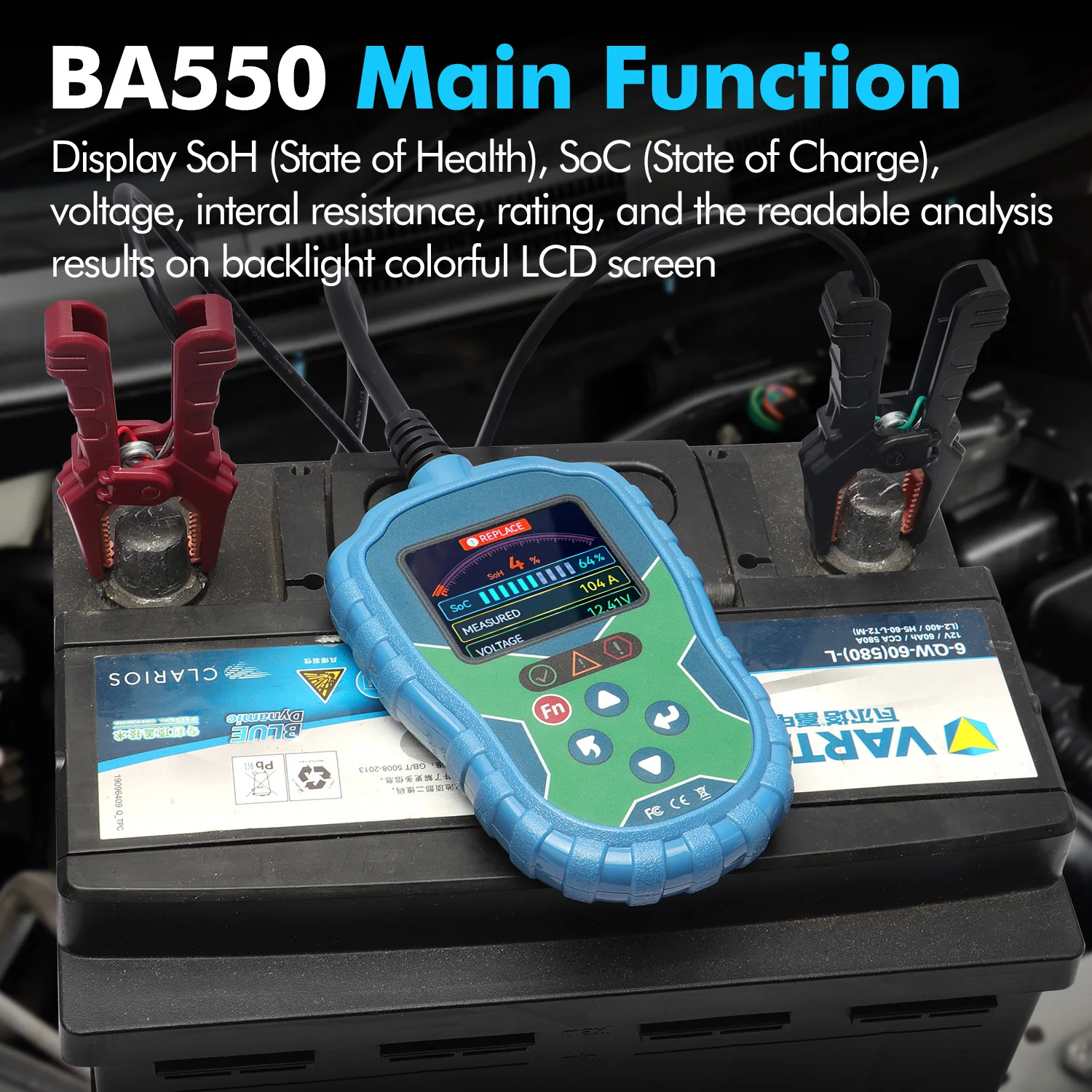 2026 Car OBD2 Fault Scanner Engine Battery Test Fault Code Clear Real-Time Data Professional OBD Inspection Tool BA550