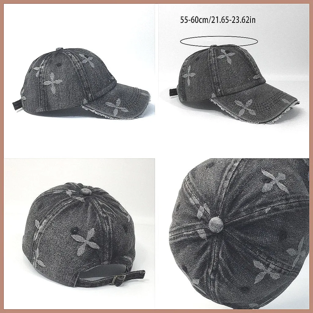 Vintage Distressed Denim Baseball Cap with Jacquard Fringe, Unisex Cropped Edge Hat
Vintage Distressed Denim Baseball Cap with Jacquard Fringe, Unisex Cropped Edge Hat