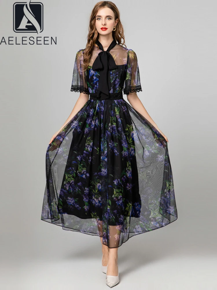 AELESEEN Sicilian Summer Chiffon Dress Women Short Sleeve Bow Blue Flower Printed Lace Patchwork See-through With Lining Midi
AELESEEN Sicilian Summer Chiffon Dress Women Short Sleeve Bow Blue Flower Printed Lace Patchwork See-through With Lining Midi