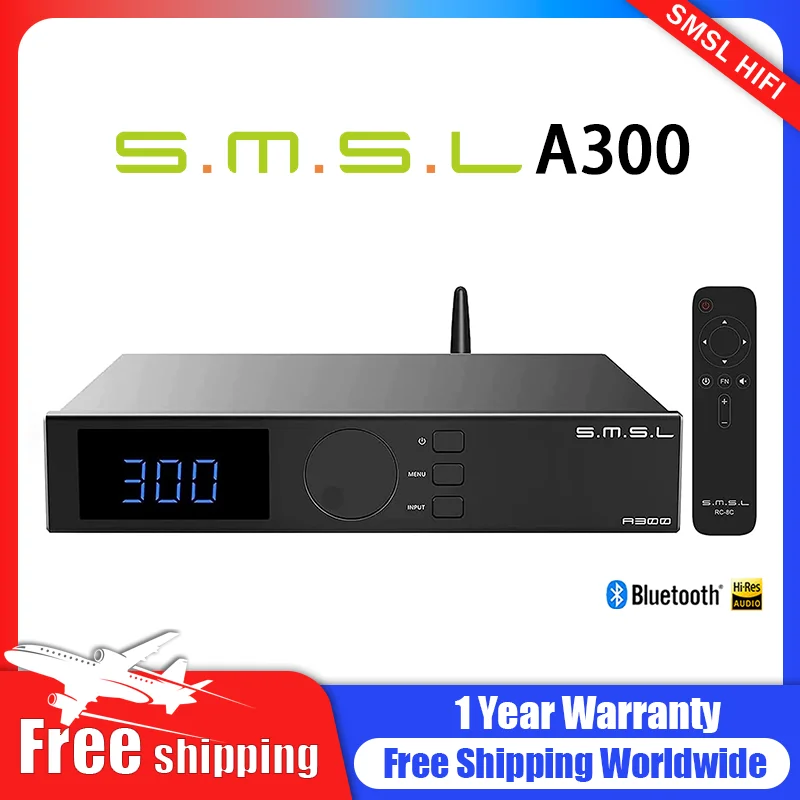 SMSL A300 Hi-res Sound Power Amplifier Support Passive Speakers & Active Subwoofers 165W*2 Bluetooth5.0 BTL With Remote Control
SMSL A300 Hi-res Sound Power Amplifier Support Passive Speakers & Active Subwoofers 165W*2 Bluetooth5.0 BTL With Remote Control