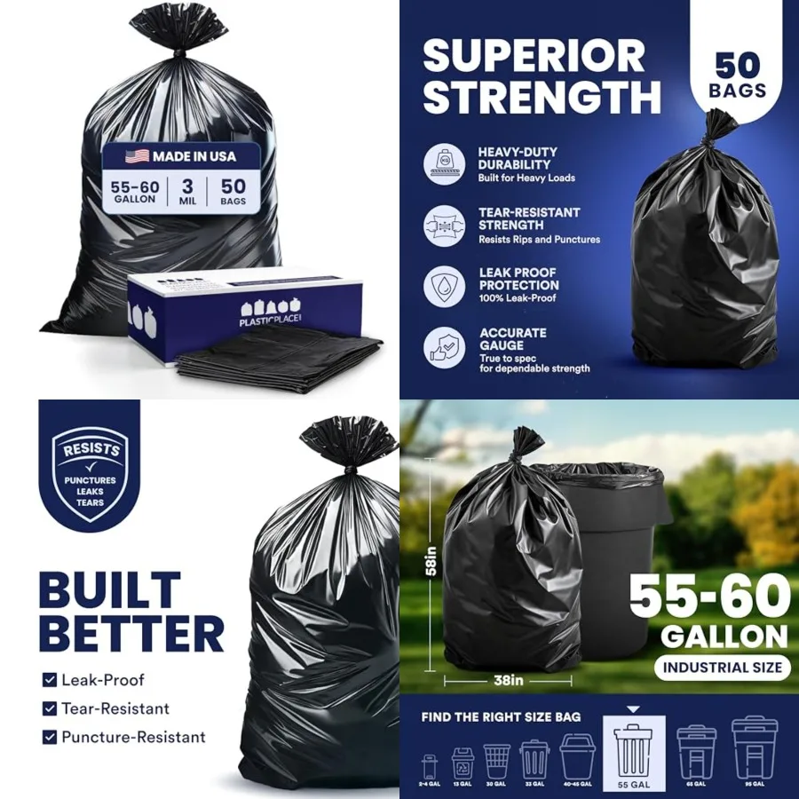 Contractor Trash Bags 55-60 Gallon, 3.0 Mil, Heavy Duty Garbage Bag, 38 X 58
Contractor Trash Bags 55-60 Gallon, 3.0 Mil, Heavy Duty Garbage Bag, 38 X 58