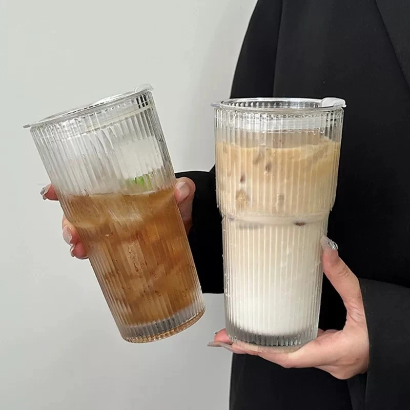 Large capacity straw cup with lid vertical stripe coffee cup beverage juice cup high value women's household milk tea glass
Large capacity straw cup with lid vertical stripe coffee cup beverage juice cup high value women's household milk tea glass