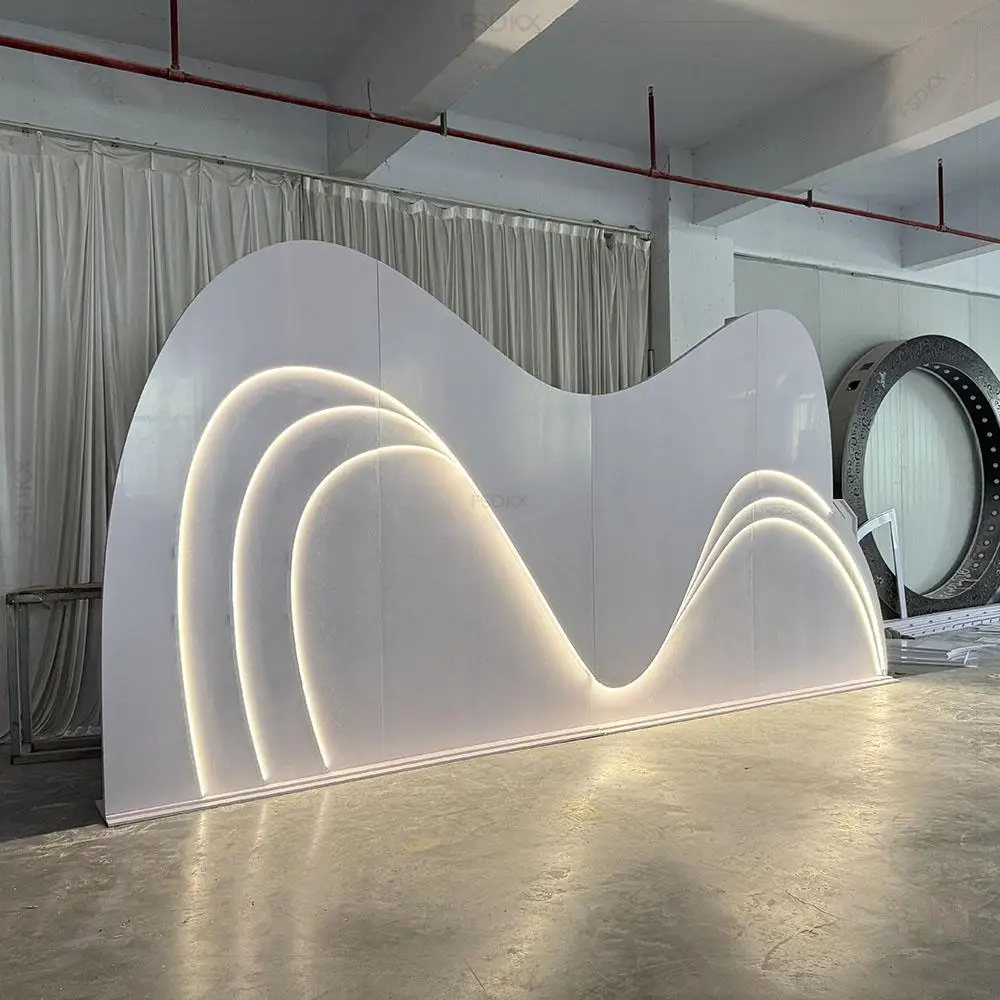 New Customized Multi Layered LED Lighted White PVC Wedding Stage Backdrop
New Customized Multi Layered LED Lighted White PVC Wedding Stage Backdrop