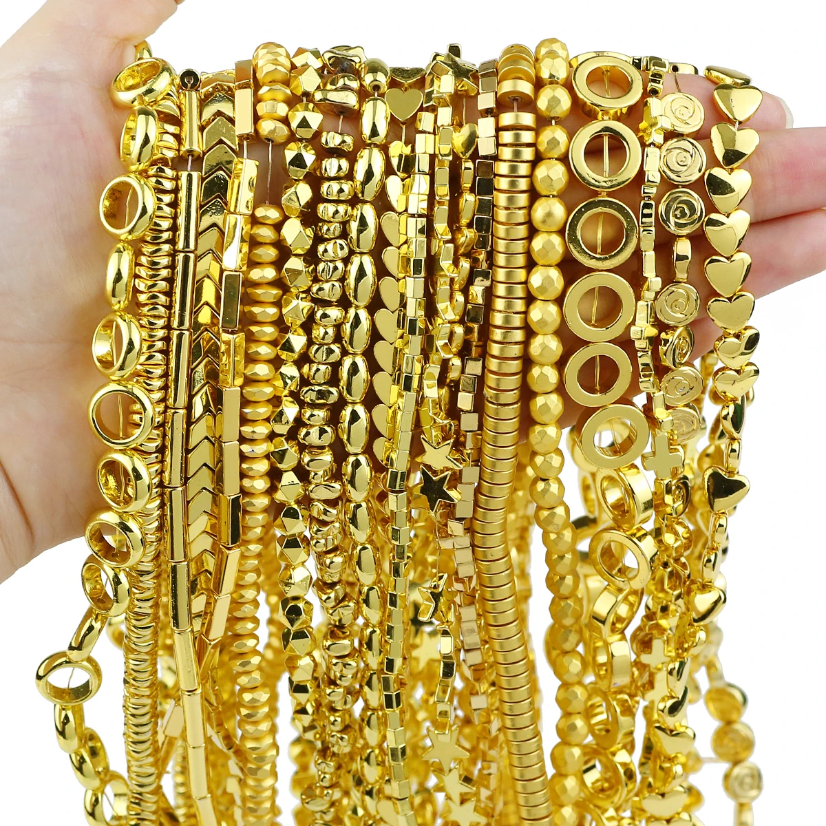 Natural 18k Gold Plated Hematite Stone Round Star Heart Loose Spacer Beads For DIY Jewelry Accessories Making Bracelet Necklace
Natural 18k Gold Plated Hematite Stone Round Star Heart Loose Spacer Beads For DIY Jewelry Accessories Making Bracelet Necklace