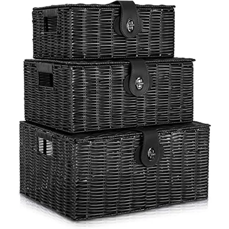 Set of 3 Woven Wicker Storage Basket Box with Lids and Lock, Built-in Carry Handles, Multifunctional Storage Organizer for Nurs
Set of 3 Woven Wicker Storage Basket Box with Lids and Lock, Built-in Carry Handles, Multifunctional Storage Organizer for Nurs