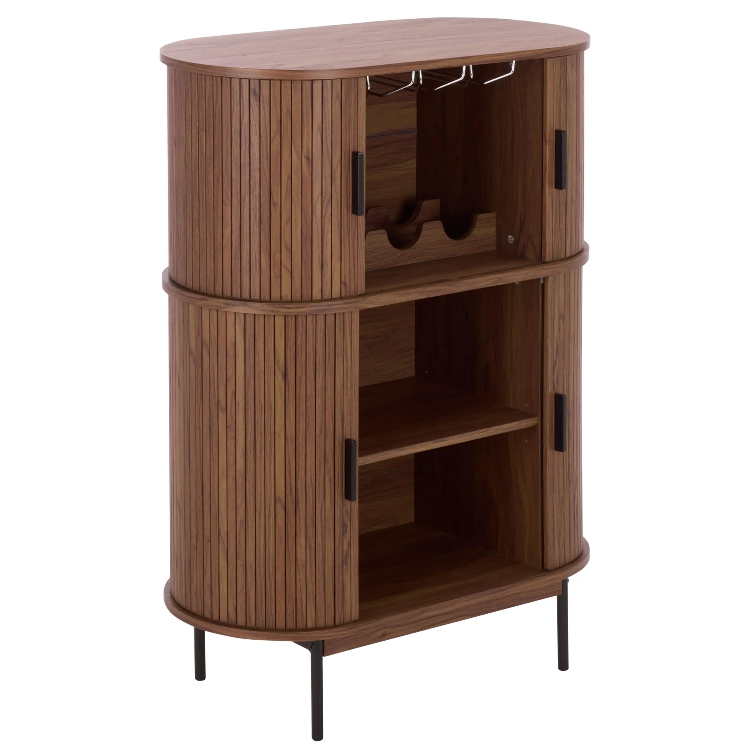 Walnut Finish Tambour Door Bar Cabinet With Wine Rack And Glass Holder For Living Room Or Dining Area
Walnut Finish Tambour Door Bar Cabinet With Wine Rack And Glass Holder For Living Room Or Dining Area