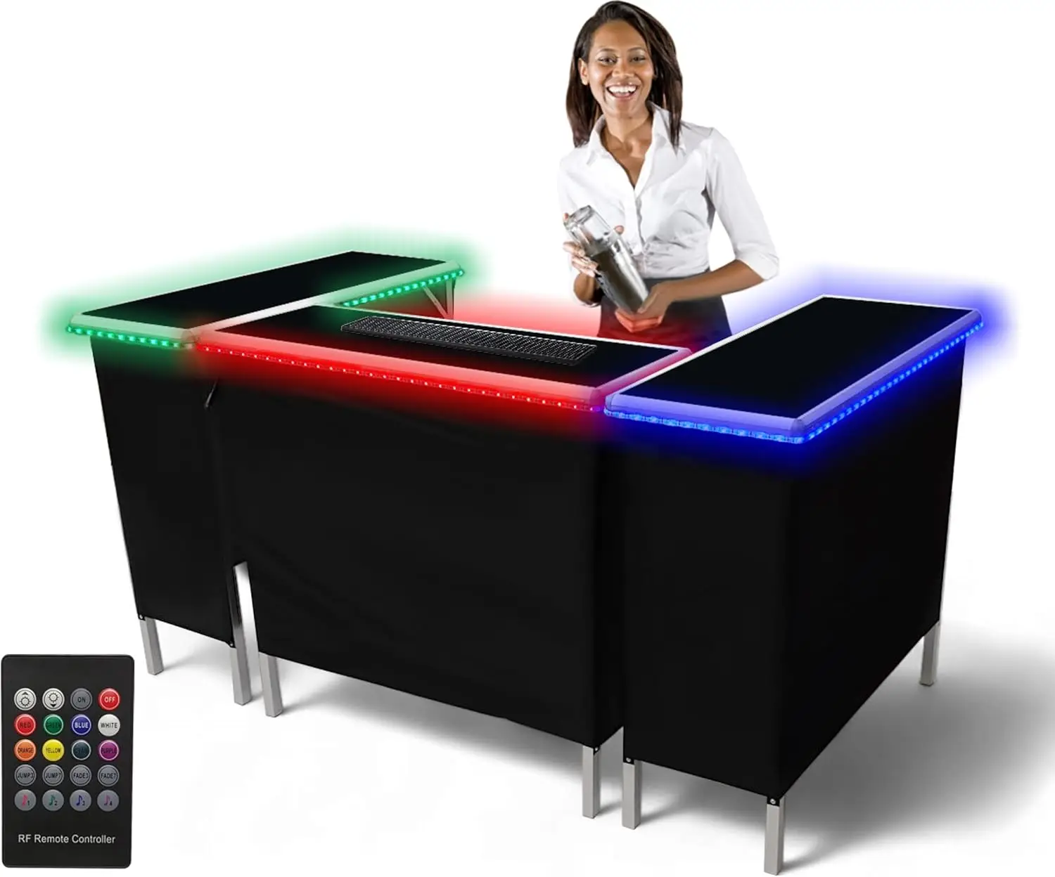 PARTYPONG Folding Portable Bar w/LED Lights, Wireless Remote, 2 Bar Skirts, Storage Shelf, & Carrying Case - Triple (Black)
PARTYPONG Folding Portable Bar w/LED Lights, Wireless Remote, 2 Bar Skirts, Storage Shelf, & Carrying Case - Triple (Black)