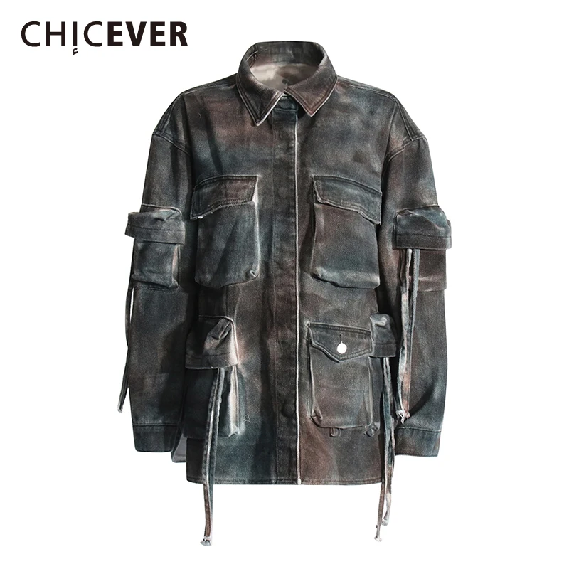 CHICEVER Tie Dye Vintage Denim Jackets for Women Lapel Long Sleeve Spliced Multi Pockets Loose Coats Female Fashion Spring New
CHICEVER Tie Dye Vintage Denim Jackets for Women Lapel Long Sleeve Spliced Multi Pockets Loose Coats Female Fashion Spring New