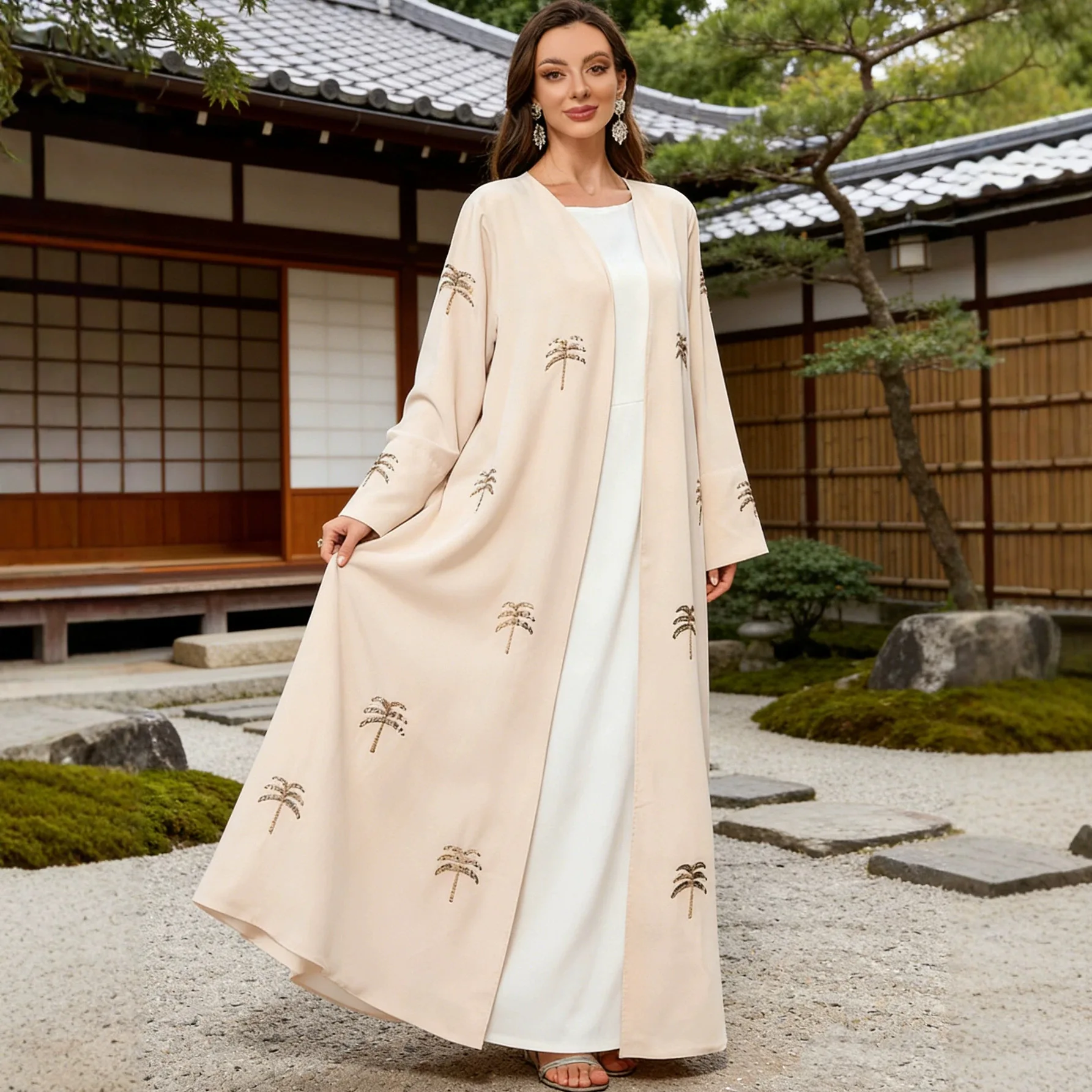 Ethnic-style Women's Dress With Embroidery, Long Cape Dress With Sequin Embroidery, Fashionable And Elegant Cardigan Dress
Ethnic-style Women's Dress With Embroidery, Long Cape Dress With Sequin Embroidery, Fashionable And Elegant Cardigan Dress