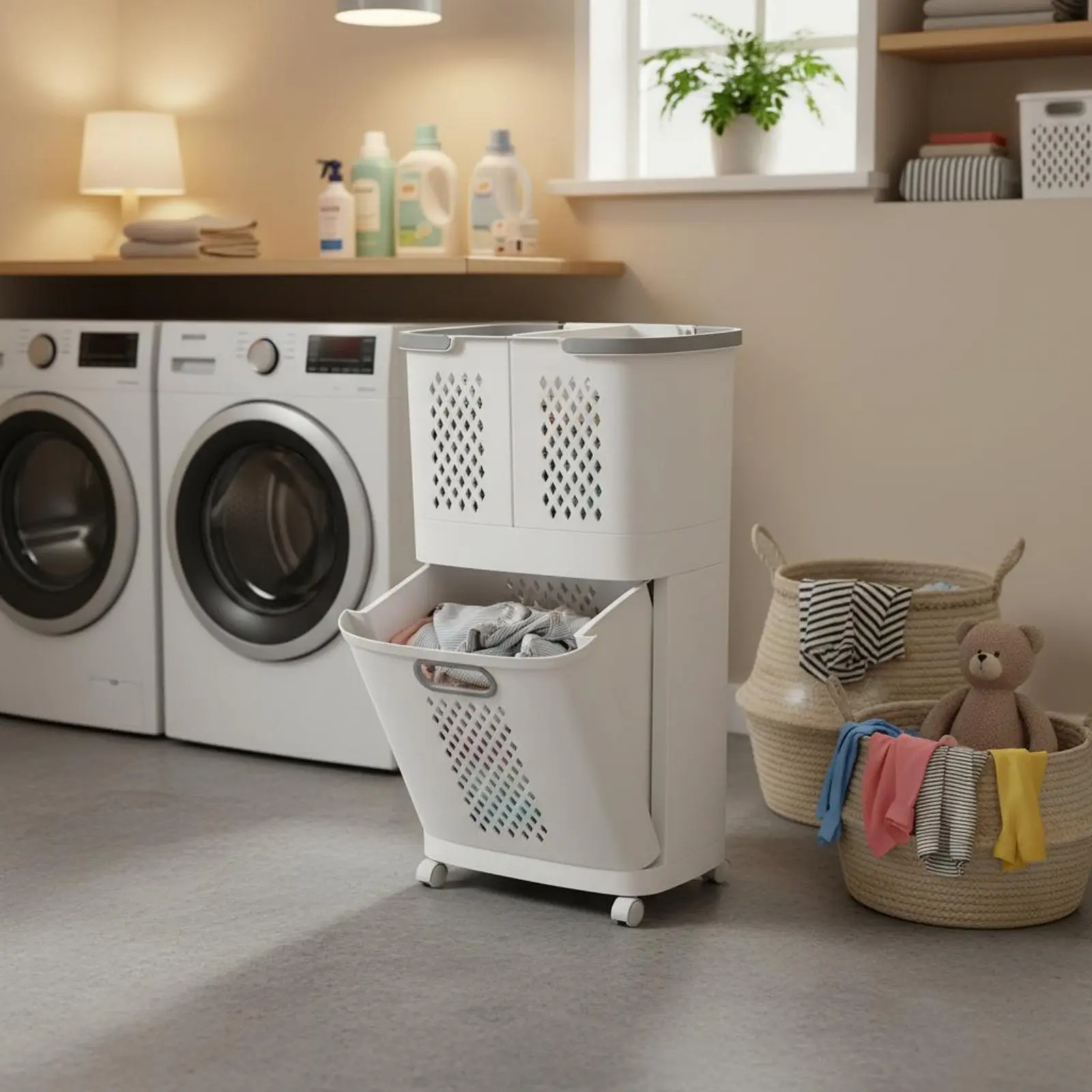 Laundry Sorter Bin Portable 2 Tier Laundry Hamper Home Storage Space Saving Freestanding for Bathroom
Laundry Sorter Bin Portable 2 Tier Laundry Hamper Home Storage Space Saving Freestanding for Bathroom