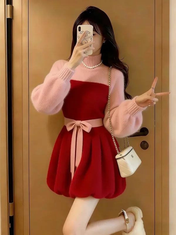 Winter Long Sleeve Dress Women's Pink Splice Slim Fit Dress French Style Loose Fit Polyester Fiber Casual Wear Short Length
Winter Long Sleeve Dress Women's Pink Splice Slim Fit Dress French Style Loose Fit Polyester Fiber Casual Wear Short Length