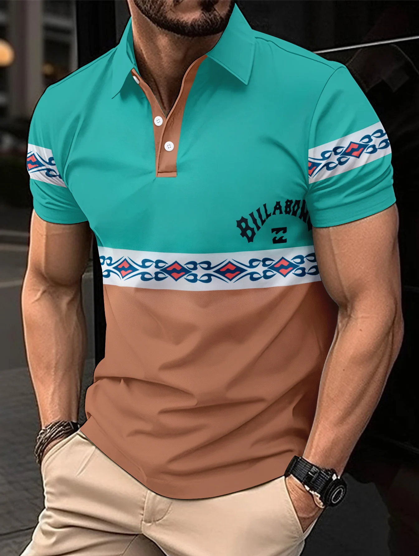 New High-end Punk Style Color Matching Pattern Letter Lapel Slim Men's POLO Shirt Short Sleeves
New High-end Punk Style Color Matching Pattern Letter Lapel Slim Men's POLO Shirt Short Sleeves
