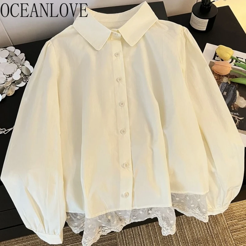 OCEANLOVE кружевные блузки с оборками, однотонные весенне-осенние милые шикарные элегантные женские рубашки в корейском стиле, свободные модные Blusas Mujer
OCEANLOVE кружевные блузки с оборками, однотонные весенне-осенние милые шикарные элегантные женские рубашки в корейском стиле, свободные модные Blusas Mujer