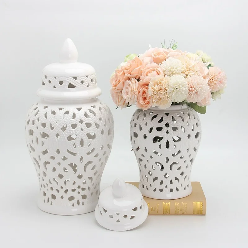 Pure White with Cover Ceramic Ginger Jar Vase Modern Home Decor Accessories Vintage Hollow Craftsmanship Universal Tank
Pure White with Cover Ceramic Ginger Jar Vase Modern Home Decor Accessories Vintage Hollow Craftsmanship Universal Tank