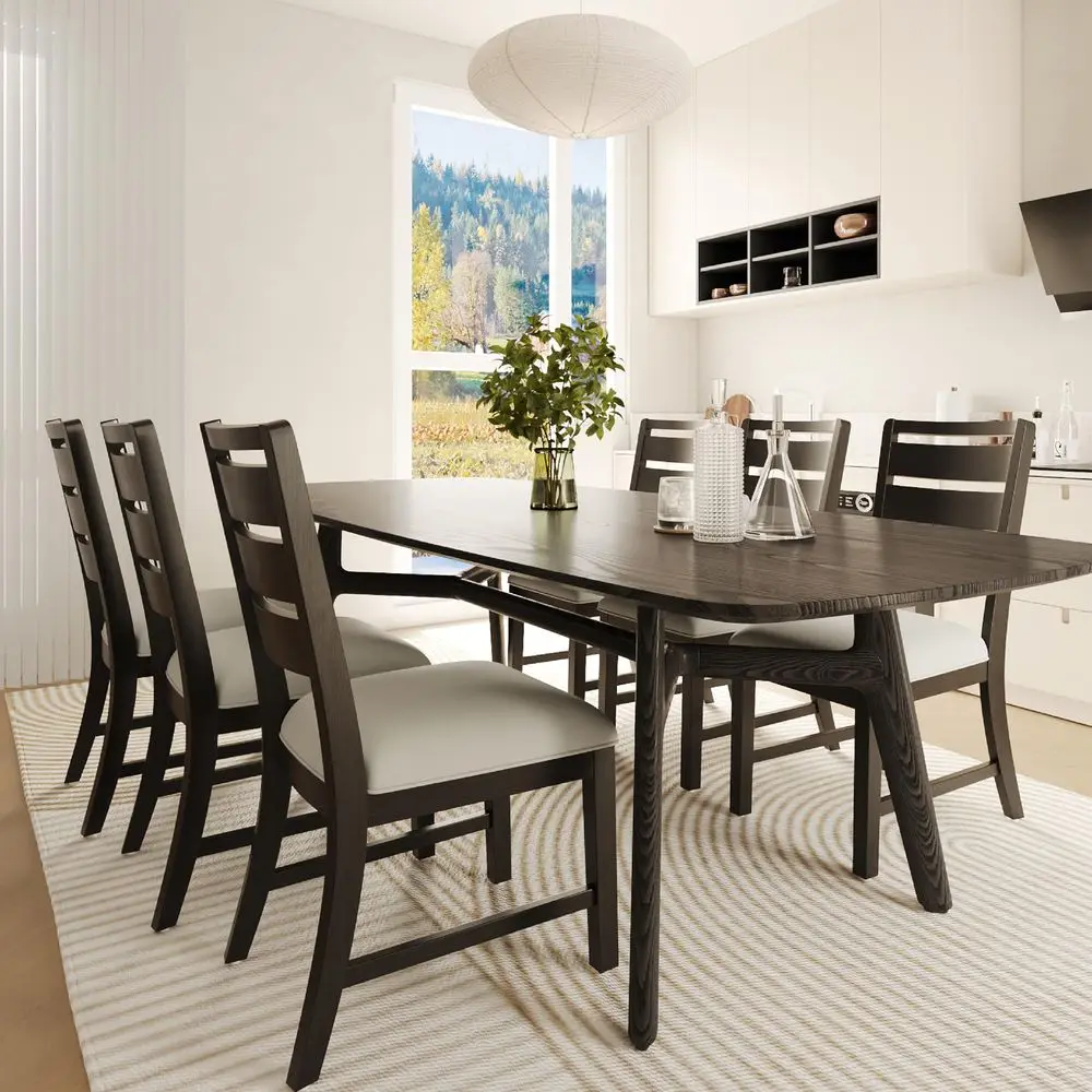 Wooden Dining Chairs Set of 6, Farmhouse Upholstered Dining Room Chairs with 3.5 Thick Cushion, FSC Solid Wood Ladder Back Kitc
Wooden Dining Chairs Set of 6, Farmhouse Upholstered Dining Room Chairs with 3.5 Thick Cushion, FSC Solid Wood Ladder Back Kitc