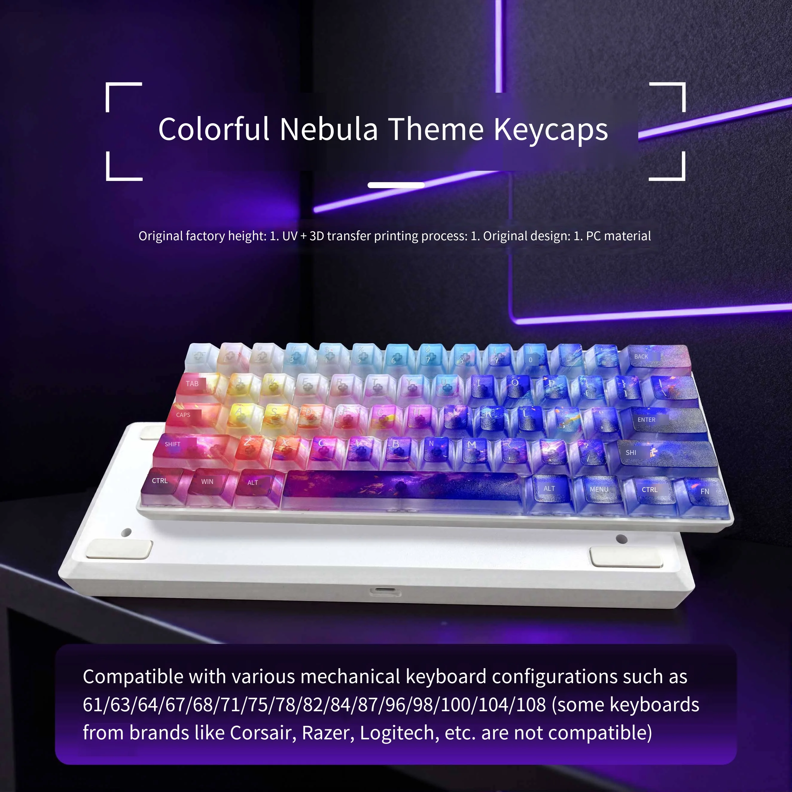 120-key rainbow-colored vibrant keycaps, with foggy diffusion effect, suitable for most keyboards
120-key rainbow-colored vibrant keycaps, with foggy diffusion effect, suitable for most keyboards