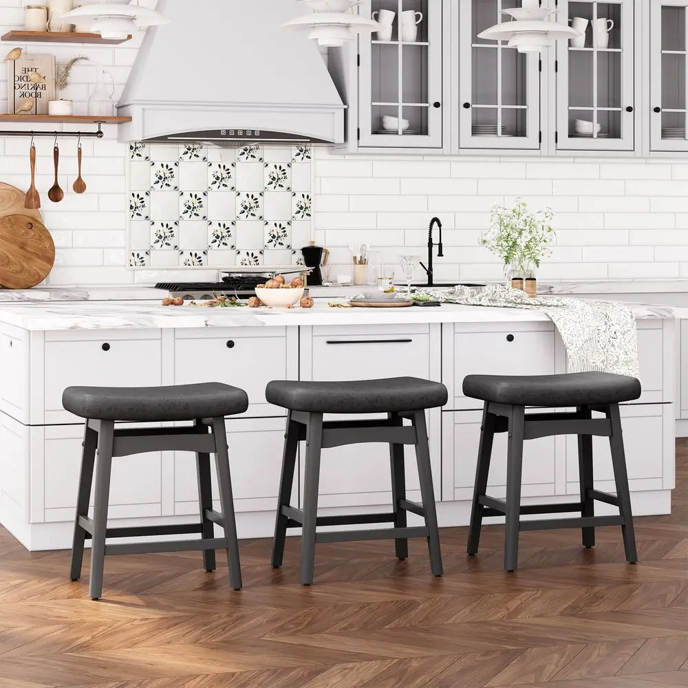 Bar Stools Set of 3, Solid Wood Saddle Kitchen Stools with Black PU Leather Cushion Counter Height Barstools with Wooden Base f
Bar Stools Set of 3, Solid Wood Saddle Kitchen Stools with Black PU Leather Cushion Counter Height Barstools with Wooden Base f