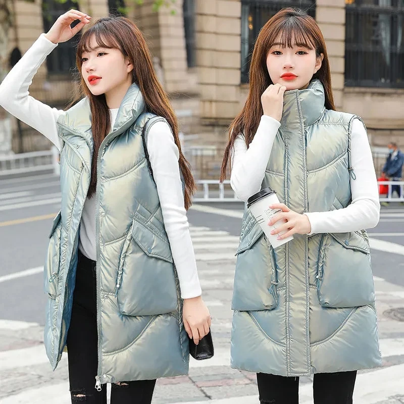 Autumn Winter Women Down Cotton Vest Coat Fashion Glossy Standing Collar Sleeveless Jacket Female Warm Long Waistcoat Outerwear
Autumn Winter Women Down Cotton Vest Coat Fashion Glossy Standing Collar Sleeveless Jacket Female Warm Long Waistcoat Outerwear
