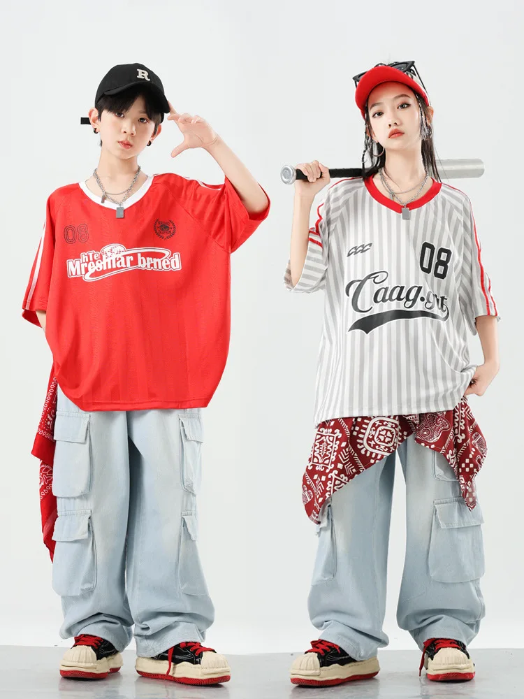 Kid Kpop Hip Hop Clothing White Striped Jersey T Shirt Denim Blue Pockets Jeans Cargo Pants for Girl Boy Dance Costumes Clothes
Kid Kpop Hip Hop Clothing White Striped Jersey T Shirt Denim Blue Pockets Jeans Cargo Pants for Girl Boy Dance Costumes Clothes