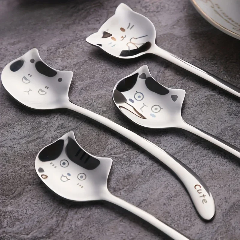 Cute Cat-Shaped Stainless Steel Spoon Long Handle Animal Print Perfect for Birthday Gift Kitchen,Dining & Bar Teaspoons 
Cute Cat-Shaped Stainless Steel Spoon Long Handle Animal Print Perfect for Birthday Gift Kitchen,Dining & Bar Teaspoons