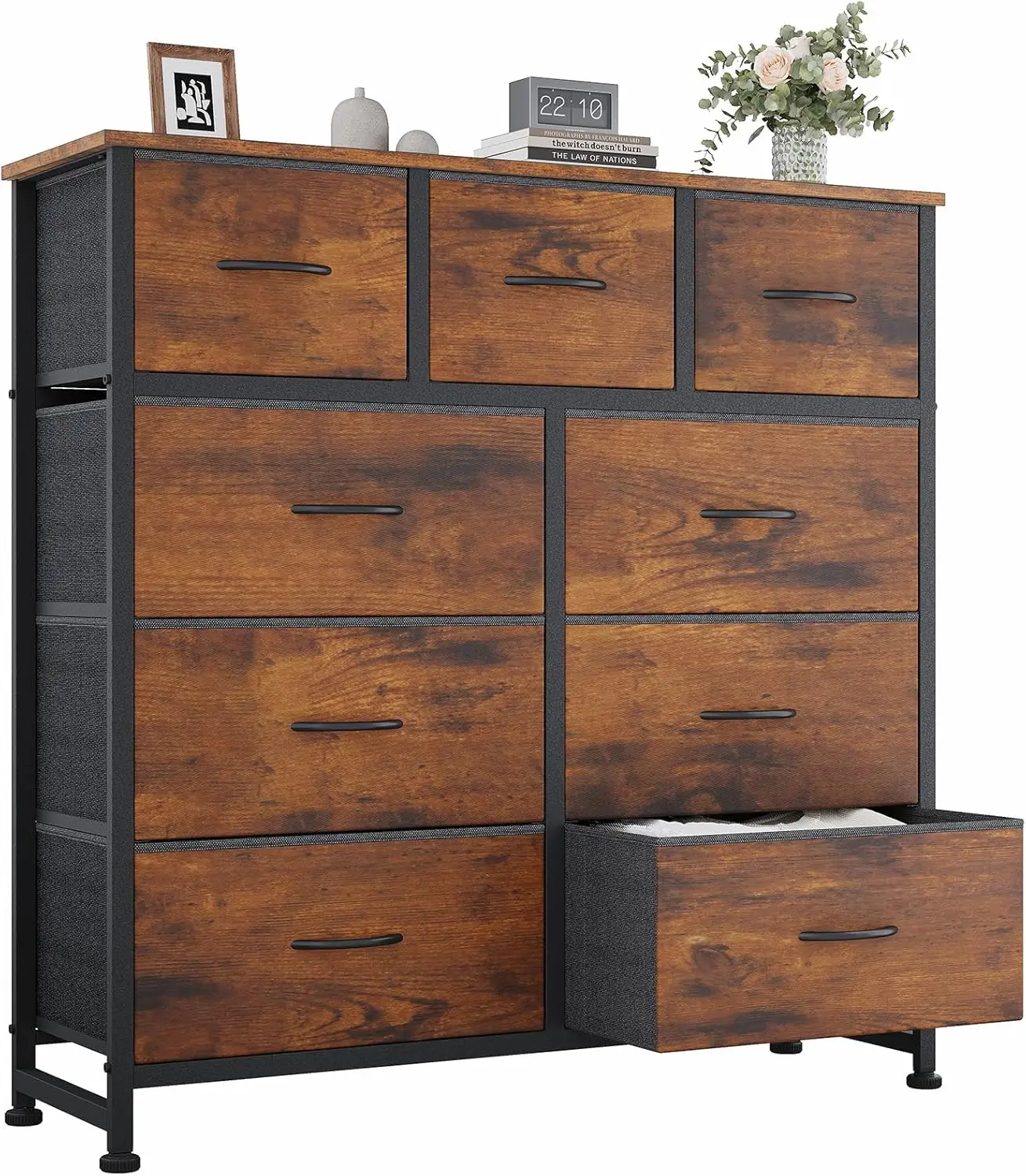 Dresser for Bedroom, 9 Storage Drawers, Wide Fabric Closet Chests Organizer Tower Furniture, TV Stand with Wooden Top Me
Dresser for Bedroom, 9 Storage Drawers, Wide Fabric Closet Chests Organizer Tower Furniture, TV Stand with Wooden Top Me