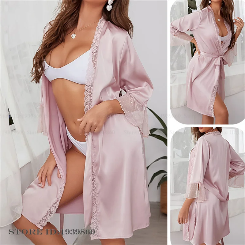 Female Robe Sleepwear Sweet Pink Lace Kimono Bathrobe Gown Home Dressing Gown Loose Ice Silk Nightgown Loungewear Lingerie
Female Robe Sleepwear Sweet Pink Lace Kimono Bathrobe Gown Home Dressing Gown Loose Ice Silk Nightgown Loungewear Lingerie