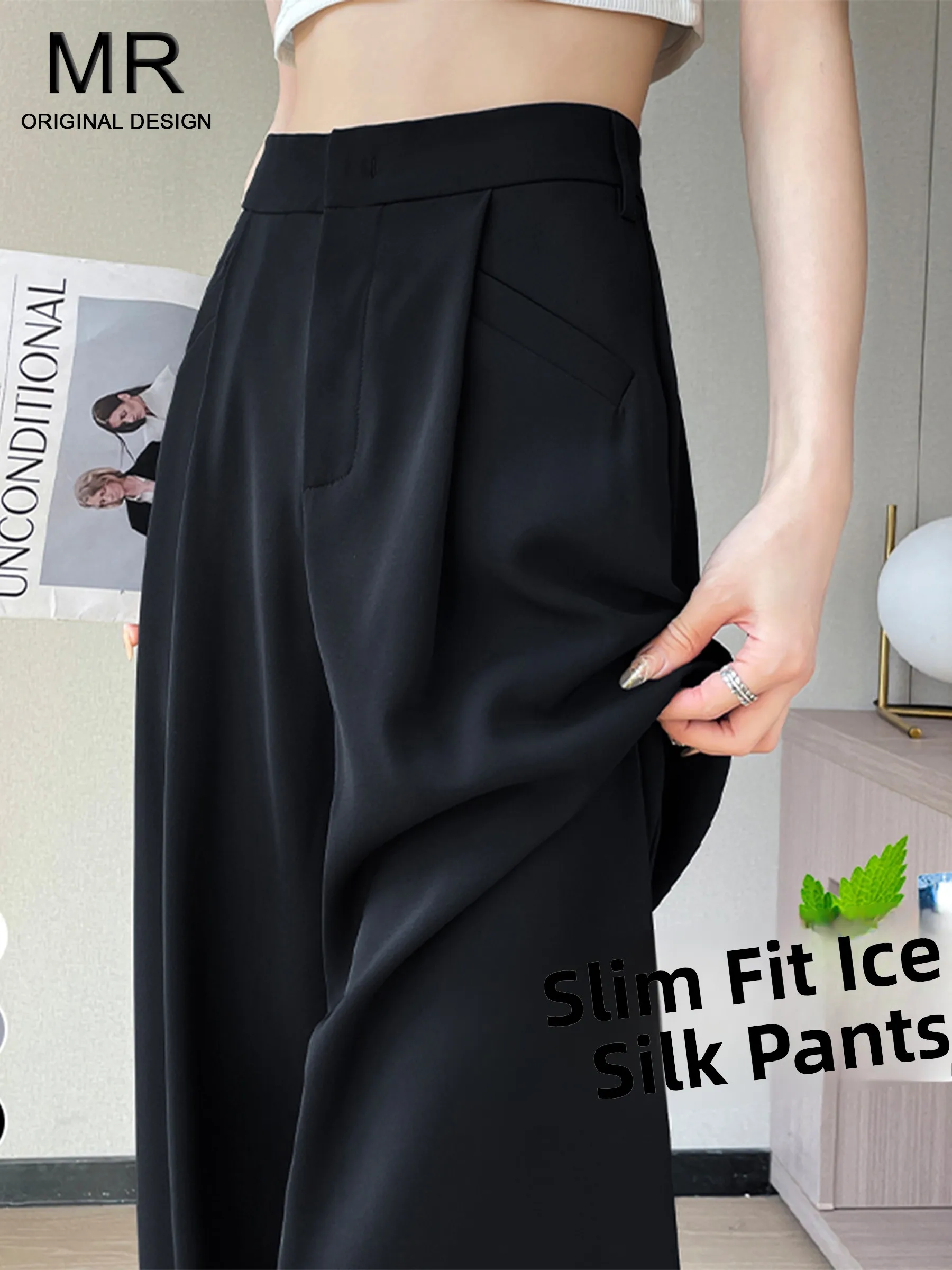 High Waist Ice Silk Suit Casual Pants Women's Black Slim Straight Thin Casual Pants Summer New Design Casual Trousers
High Waist Ice Silk Suit Casual Pants Women's Black Slim Straight Thin Casual Pants Summer New Design Casual Trousers