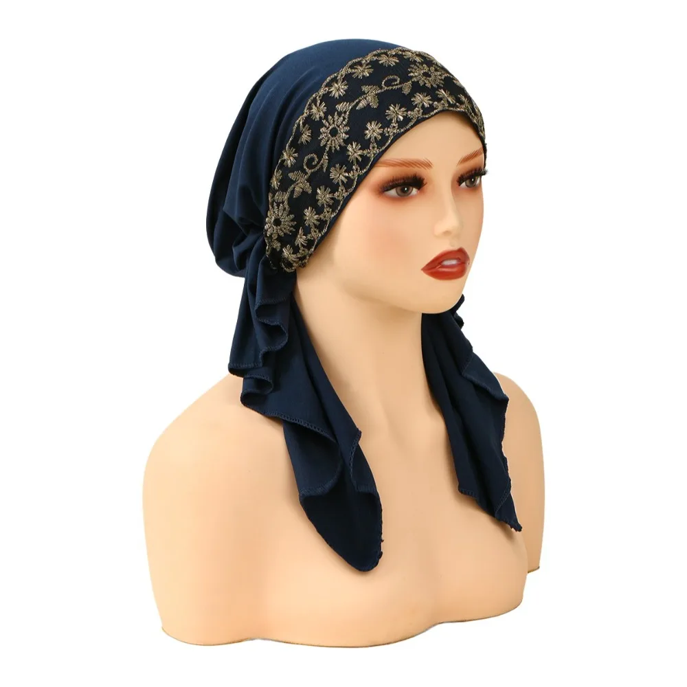 Versatile Elegant Instant Hijab Lace Embroidery Golden Stripes Islamic Turban Elastic Tie Back Inner Cap for Women
Versatile Elegant Instant Hijab Lace Embroidery Golden Stripes Islamic Turban Elastic Tie Back Inner Cap for Women