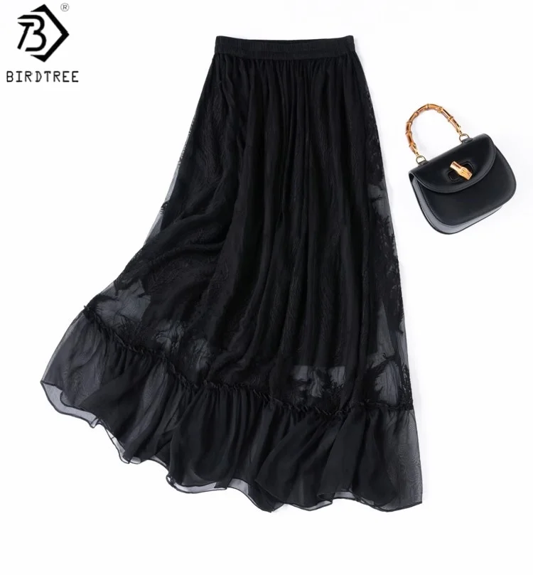 Birdtree 100% Mulberry silk Black Skirt,Women Embroidery Double-layer Elastic Waist Solid Flounce Hem Dresses, 2025 New D57018JF
Birdtree 100% Mulberry silk Black Skirt,Women Embroidery Double-layer Elastic Waist Solid Flounce Hem Dresses, 2025 New D57018JF
