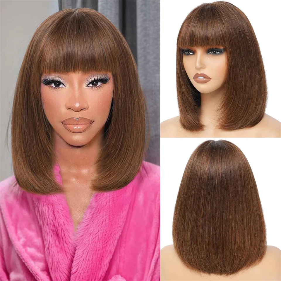 Brown Straight Bob Wigs With Bangs Density200 #4 Machine Made Bob Wigs Human Hair 8-16inch Straight Bob Glueless Wigs Human Hair
Brown Straight Bob Wigs With Bangs Density200 #4 Machine Made Bob Wigs Human Hair 8-16inch Straight Bob Glueless Wigs Human Hair