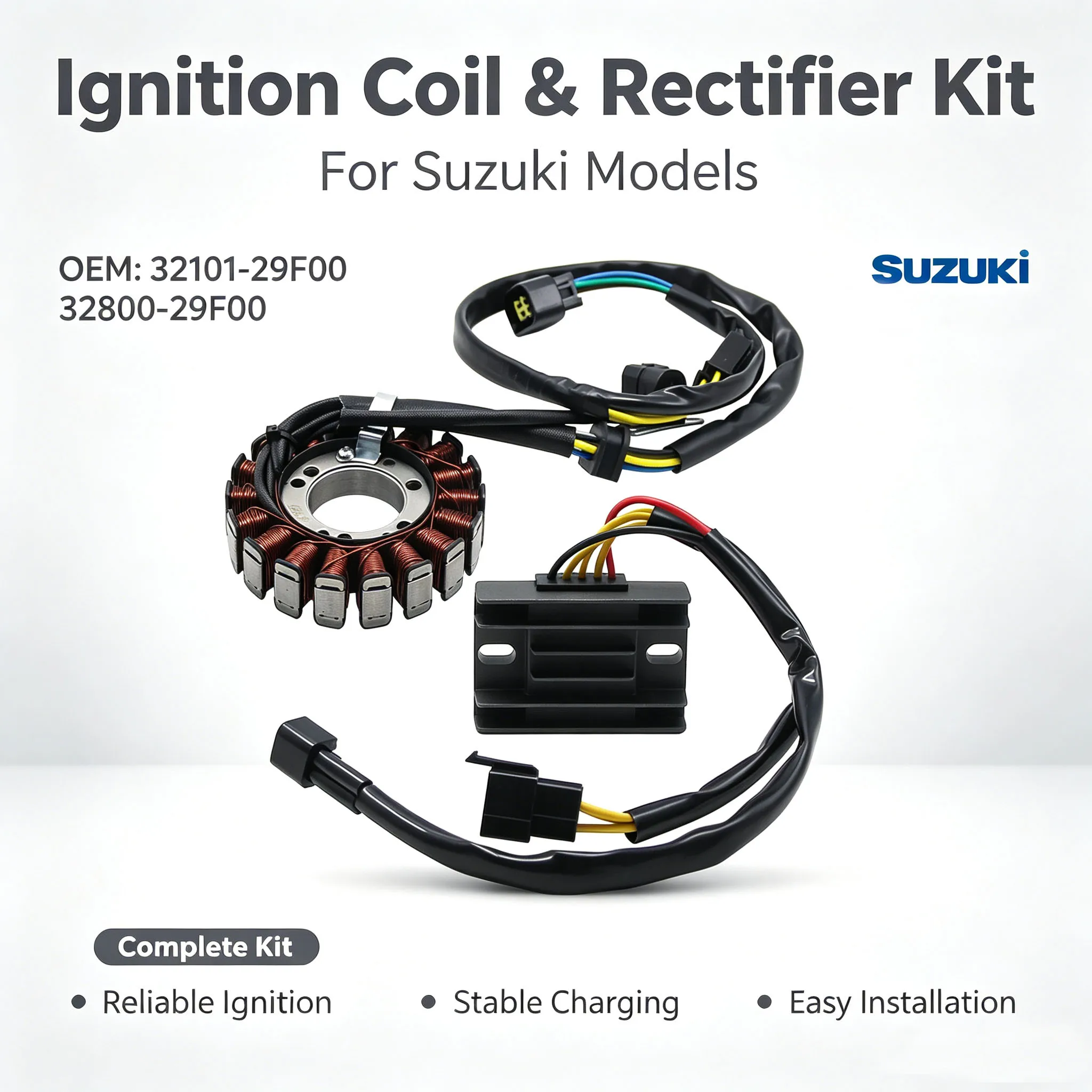 32800-29F00 Stator Coil + Rectifier Kit for Suzuki DRZ 400 400E 400S 400SM DRZ400 DRZ400E DRZ400S DRZ400SM 32101-29F00
32800-29F00 Stator Coil + Rectifier Kit for Suzuki DRZ 400 400E 400S 400SM DRZ400 DRZ400E DRZ400S DRZ400SM 32101-29F00