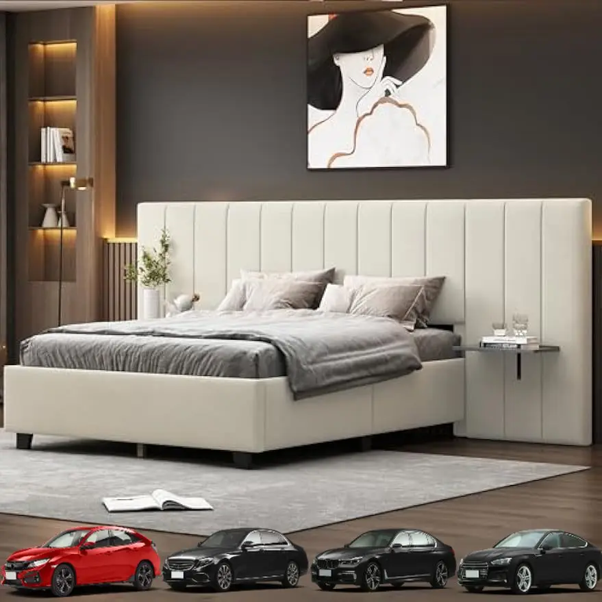 Merax Full Size Upholstered Platform Bed with Big Headboard, Bedroom Furniture, Velvet, Beige
Merax Full Size Upholstered Platform Bed with Big Headboard, Bedroom Furniture, Velvet, Beige