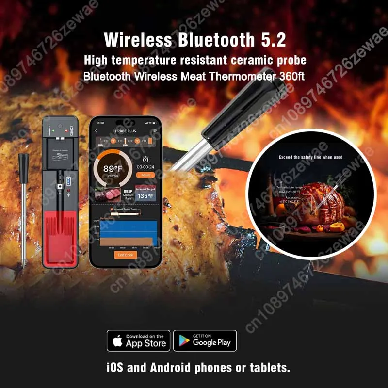 Smart Wireless Bluetooth Meat Thermometer 360FT Long Range|APP Alerts Single Probe for Steak Smoker Rotisserie &BBQ Grill
Smart Wireless Bluetooth Meat Thermometer 360FT Long Range|APP Alerts Single Probe for Steak Smoker Rotisserie &BBQ Grill