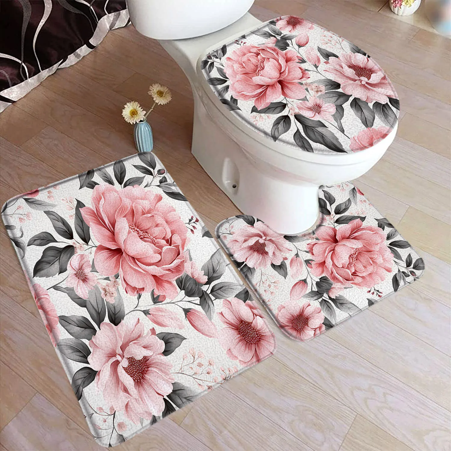 Pink Floral Bath Mat Set Watercolour Flower Grey Leaves Plant Home Carpet Doormat Bathroom Decor Floor Rugs U-Mats Toilet Cover
Pink Floral Bath Mat Set Watercolour Flower Grey Leaves Plant Home Carpet Doormat Bathroom Decor Floor Rugs U-Mats Toilet Cover