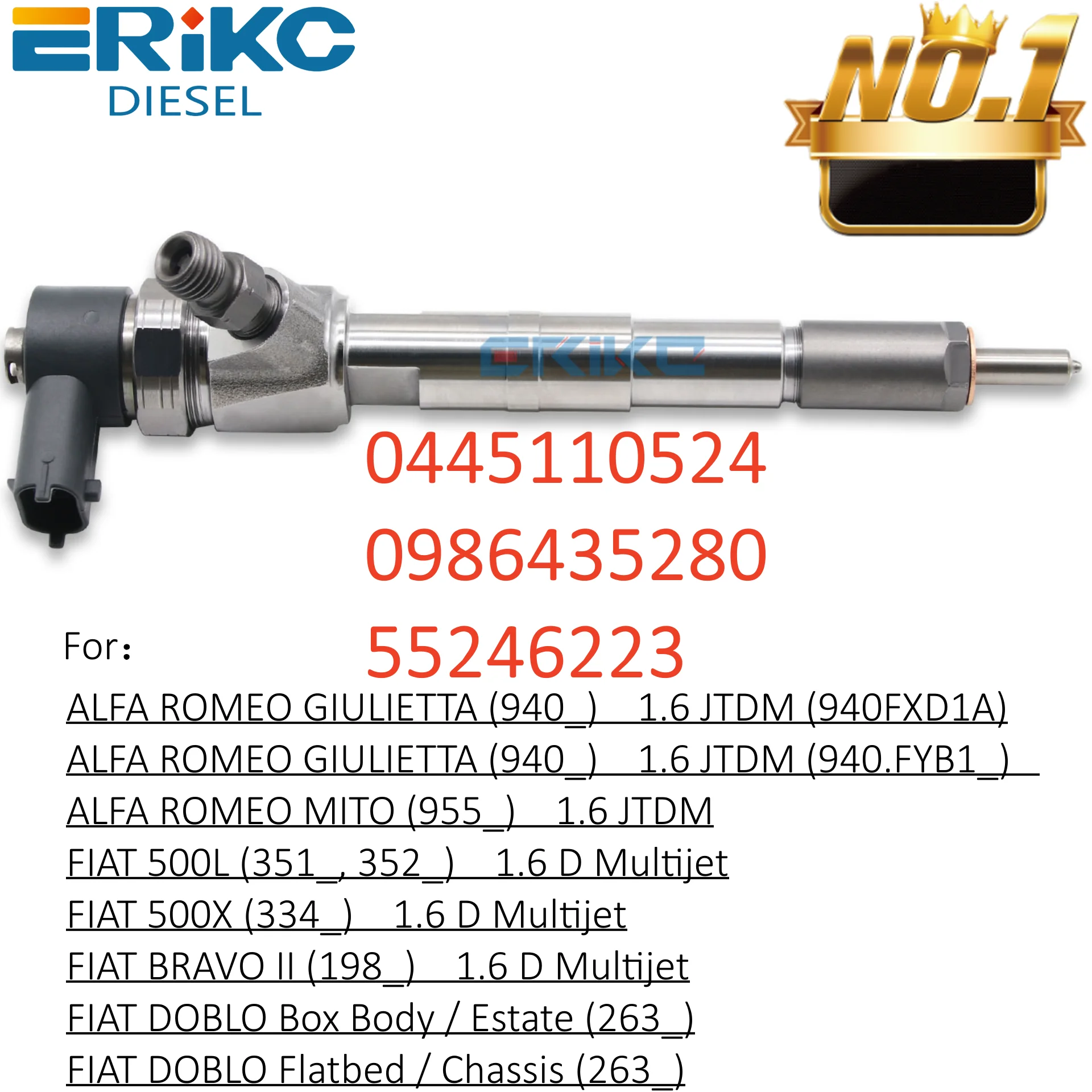 0445110524 Common Rail Injector 55246223 0986435280 for FIAT 500L ALFA ROMEO LANCIA DOBLO TIPO VAUXHALL OPEL COMBO 1.6D
0445110524 Common Rail Injector 55246223 0986435280 for FIAT 500L ALFA ROMEO LANCIA DOBLO TIPO VAUXHALL OPEL COMBO 1.6D