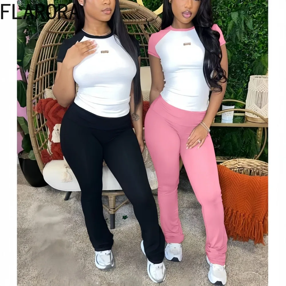FLARORA Casual Sporty Patchwork 2 Pcs Woman O Neck Short Sleeve Slim Fit Tops And Flare Pants Outfits Female Street Tracksuits
FLARORA Casual Sporty Patchwork 2 Pcs Woman O Neck Short Sleeve Slim Fit Tops And Flare Pants Outfits Female Street Tracksuits