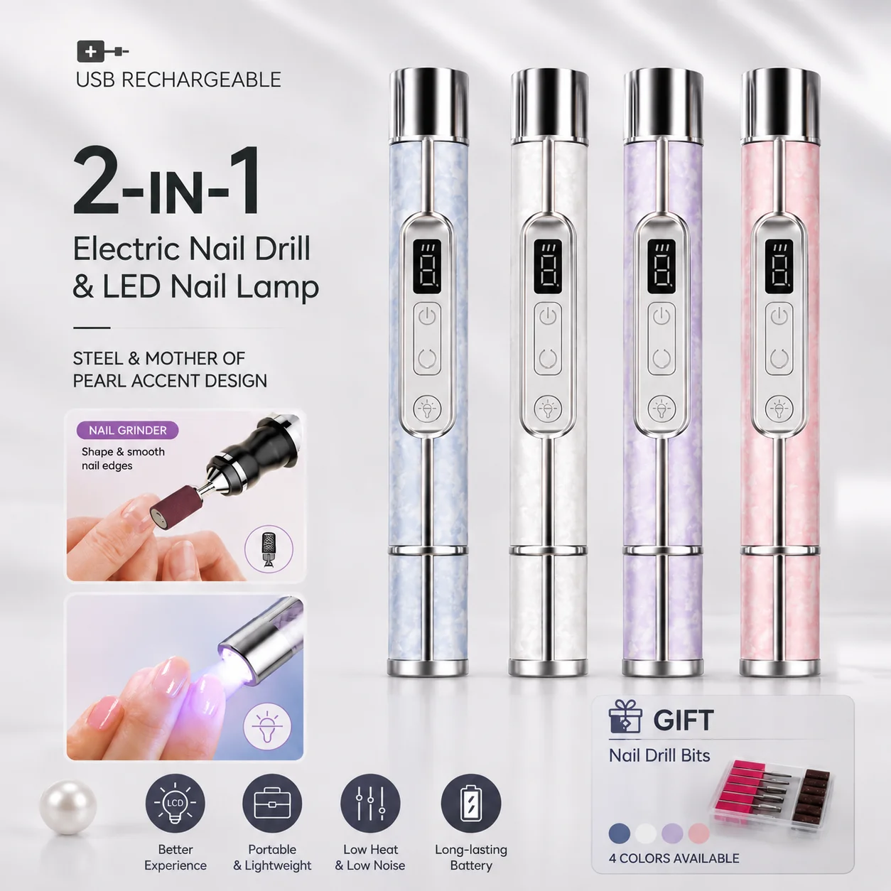 2in1 Mini Electric Nail Drill Pen with UV LED Nail Lamp Rechargeable Nail Drill Gel Nail Polish Curing Polishing Electric Drill
2in1 Mini Electric Nail Drill Pen with UV LED Nail Lamp Rechargeable Nail Drill Gel Nail Polish Curing Polishing Electric Drill