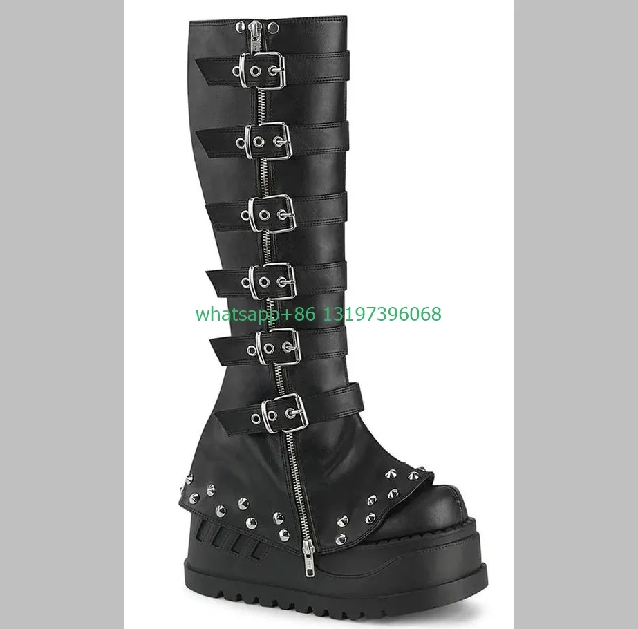 Lady platform black punk style knee boots muti-buckle strap rock studed boots zip vintage style runway boots meatl design boots
Lady platform black punk style knee boots muti-buckle strap rock studed boots zip vintage style runway boots meatl design boots
