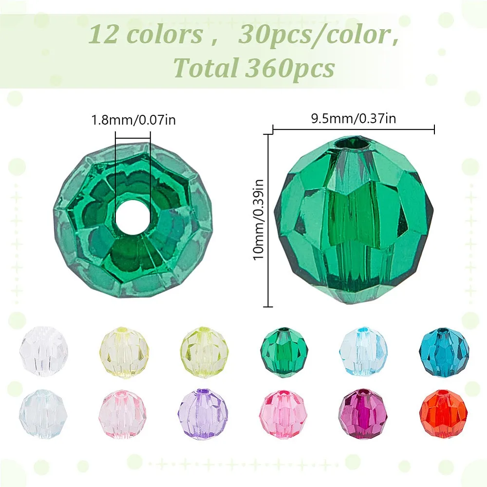 360Pcs 12 Colors Transparent Acrylic Beads Faceted Round Mixed Color 10x9.5mm Hole: 1.8mm 30pcs/color
360Pcs 12 Colors Transparent Acrylic Beads Faceted Round Mixed Color 10x9.5mm Hole: 1.8mm 30pcs/color