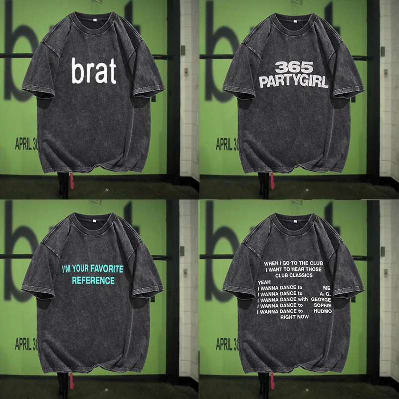 2025 Charli XCX Album Brat 365 PARTYGIRL Retro Washed Pure Cotton T-shirts for Men and Women, Printed Pattern Street T-shirts
2025 Charli XCX Album Brat 365 PARTYGIRL Retro Washed Pure Cotton T-shirts for Men and Women, Printed Pattern Street T-shirts